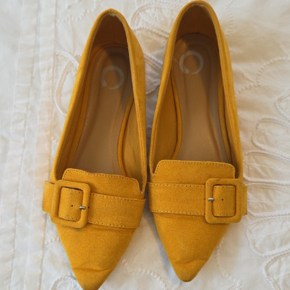 Journee Collection Mustard Buckle Flats